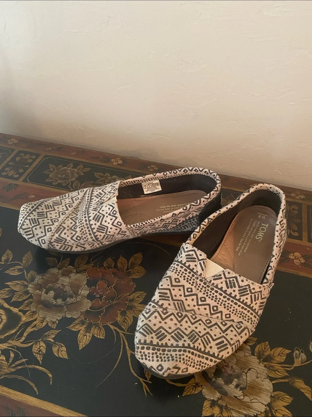 TOMS Aztec Slip-On Loafers in Black & Cream